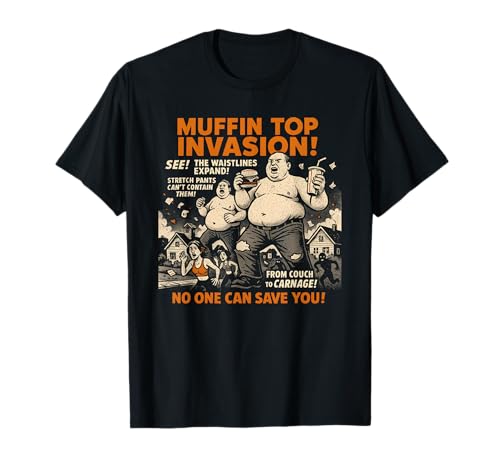 Muffin Top Invasion Movie Poster Herren Vintage Halloween T-Shirt von Scareathon Old Time Halloween Merch