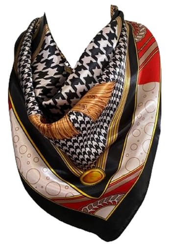 Damen Hahnentrittmuster Seidentuch Satin Groß Quadratisch Bandana Hals Haar Schal Strand Bandanas Kopftücher Halstuch (Schwarz) von Scarf Shack