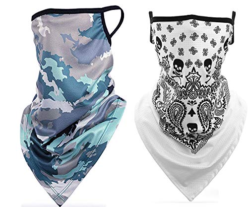 Unisex Bandana Gesichtsbedeckungsmaske Schal Gesicht Rave Sturmhaube Halsmanschette mit Ohrschlaufen, Staubtuch, waschbar, Wind Motorradabdeckung für Frauen/Männer (Packung mit 2 bis 4 Stück) von Scarf Shack