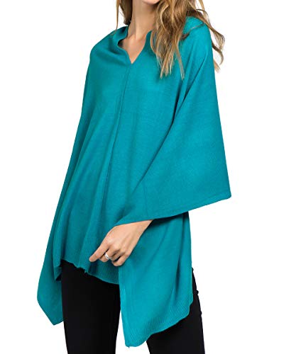 Scarfand's Strick-Poncho mit V-Ausschnitt, einfarbig - Blau - Einheitsgröße von Scarf&