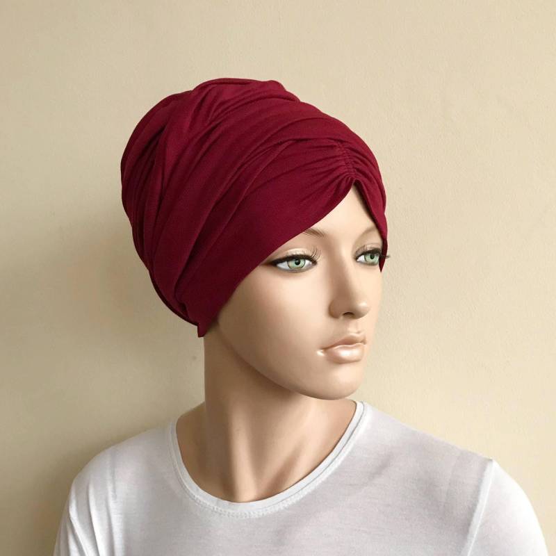 3 in Einem Weinroten Hijab, Jersey Turban, Voluminöses Vintage Hut, Eleganter Schal, Sinar, Boho Stirnband, Juwelenfisch Kappe von ScarfTurbanHijab