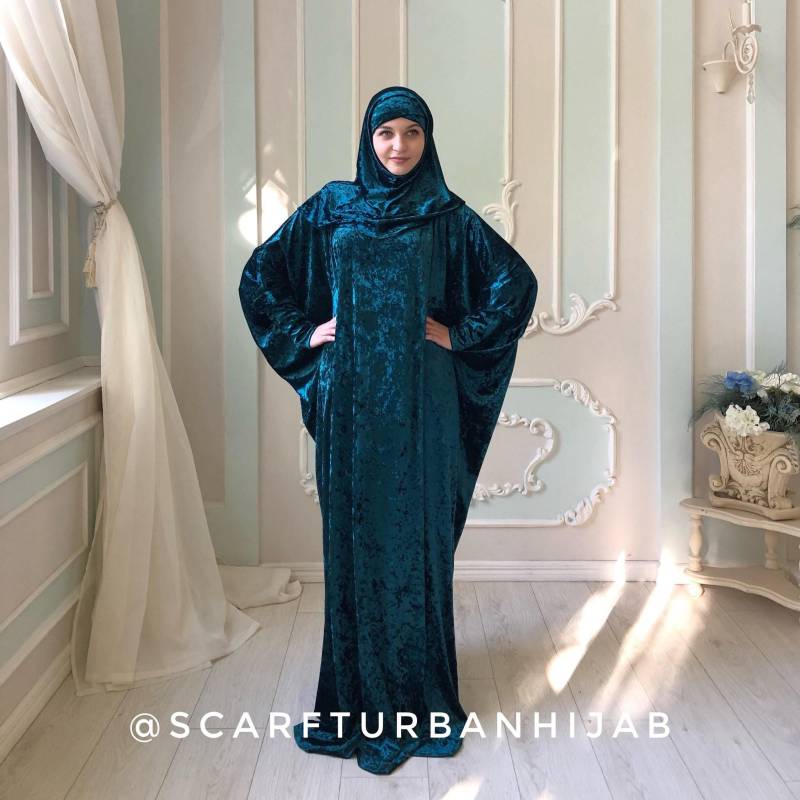 Smaragd Samt Maxi Kleid, Boho Dubai Abaya Kaftan, Über Größe von ScarfTurbanHijab
