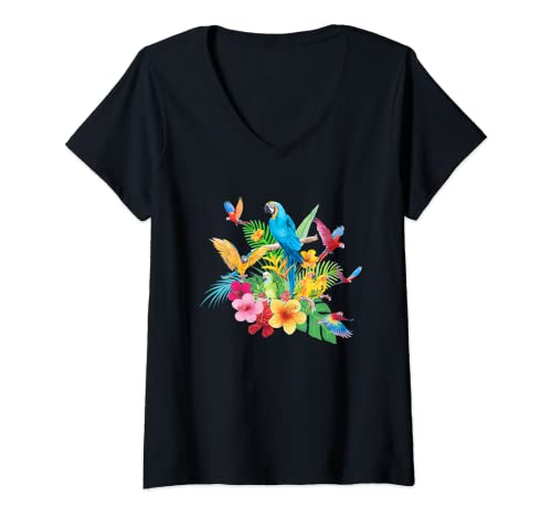 Damen Scarlet Macaws Papageien Vögel Aquarell T-Shirt mit V-Ausschnitt Damen Scarlet Macaws Papageien Vögel Aquarell T-Shirt mit V-Ausschnitt von Scarlet Macaws