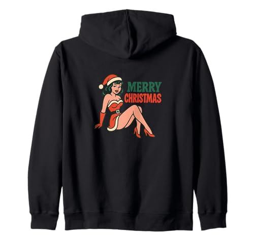 Pinup Girl Retro-Kunst im Vintage-Look „Frohe Weihnachten“ Kapuzenjacke von Scarlet Sleigh Studio Arts