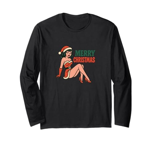 Pinup Girl Retro-Kunst im Vintage-Look „Frohe Weihnachten“ Langarmshirt von Scarlet Sleigh Studio Arts