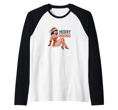 Pinup Girl Retro-Kunst im Vintage-Look „Frohe Weihnachten“ Raglan von Scarlet Sleigh Studio Arts
