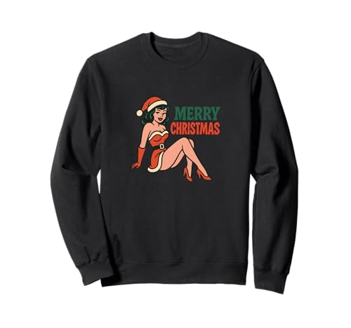 Pinup Girl Retro-Kunst im Vintage-Look „Frohe Weihnachten“ Sweatshirt von Scarlet Sleigh Studio Arts