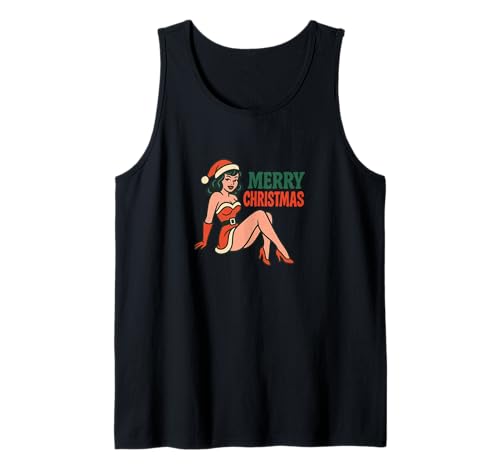 Pinup Girl Retro-Kunst im Vintage-Look „Frohe Weihnachten“ Tank Top Pinup Girl Retro-Kunst im Vintage-Look „Frohe Weihnachten“ Tank Top von Scarlet Sleigh Studio Arts