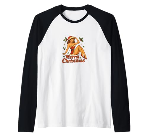 Pinup Girl Retro-Kunst im Vintage-Look „Frohe Weihnachten“ Raglan von Scarlet Sleigh Studio
