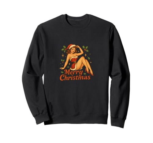 Pinup Girl Retro-Kunst im Vintage-Look „Frohe Weihnachten“ Sweatshirt von Scarlet Sleigh Studio