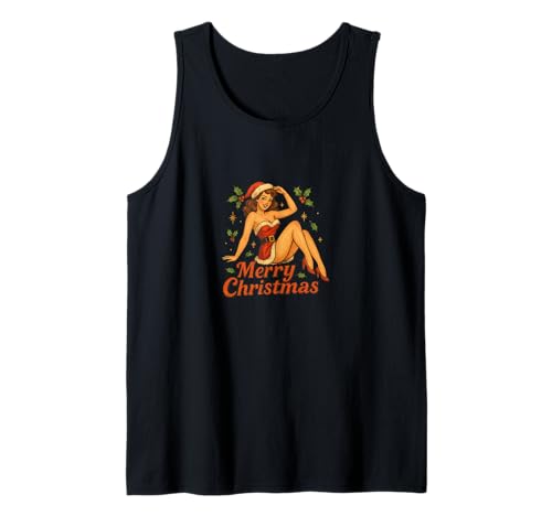 Pinup Girl Retro-Kunst im Vintage-Look „Frohe Weihnachten“ Tank Top Pinup Girl Retro-Kunst im Vintage-Look „Frohe Weihnachten“ Tank Top von Scarlet Sleigh Studio