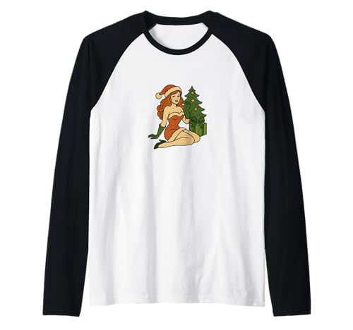 Pinup Girl Retro-Kunst im Vintage-Look „Frohe Weihnachten“ Raglan von Scarlet Sleigh Studios XXXmas