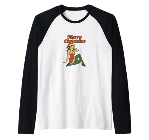 Pinup Girl Retro-Kunst im Vintage-Look „Frohe Weihnachten“ Raglan von Scarlet Sleigh Studios