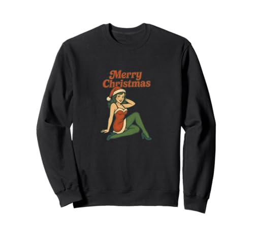 Pinup Girl Retro-Kunst im Vintage-Look „Frohe Weihnachten“ Sweatshirt von Scarlet Sleigh Studios