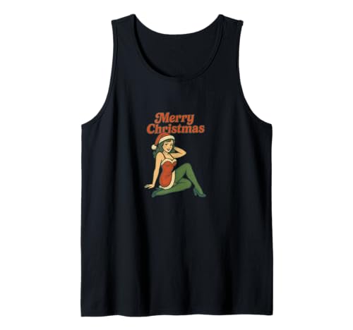 Pinup Girl Retro-Kunst im Vintage-Look „Frohe Weihnachten“ Tank Top von Scarlet Sleigh Studios