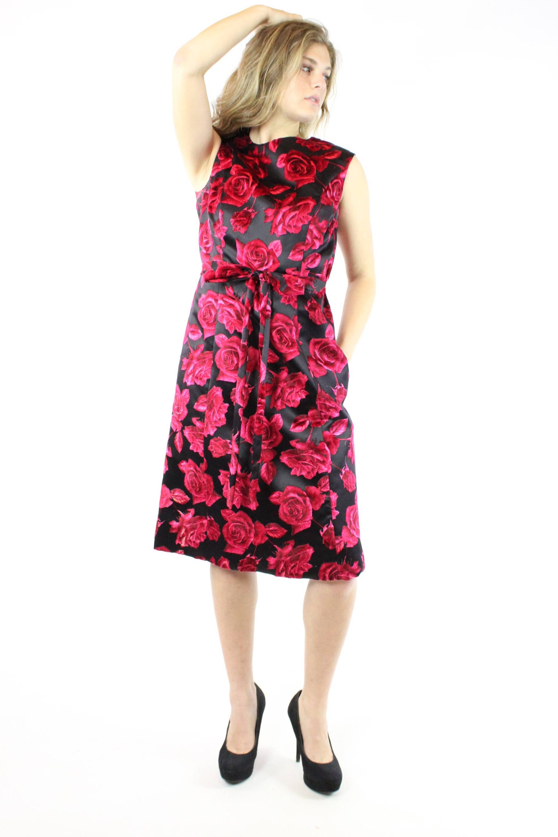60Er Jahre Rote Rose Satin Kleid Large L von ScarletFury