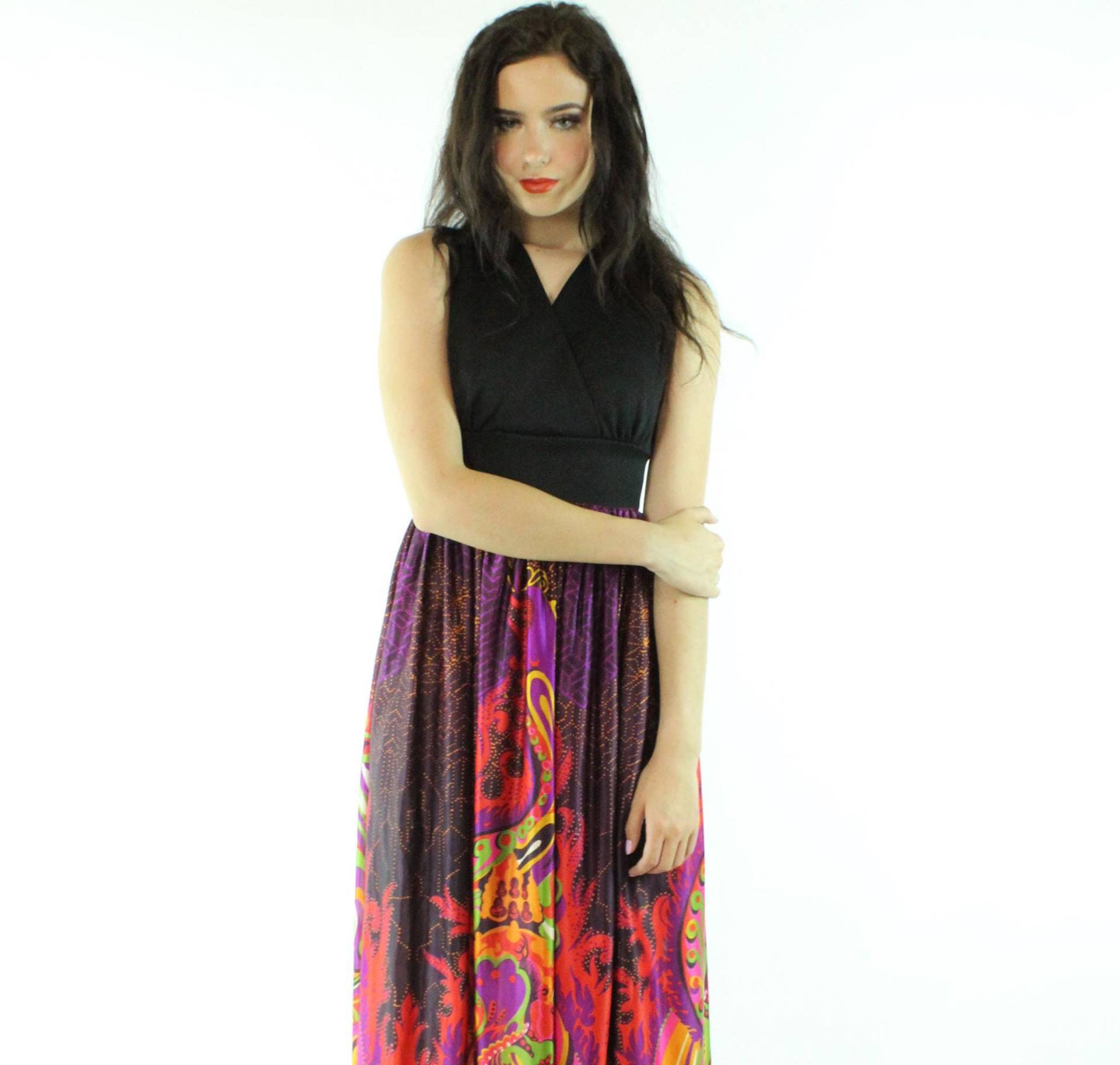 70Er Jahre Abstraktes Maxi Kleid Xs X-Kleine von ScarletFury