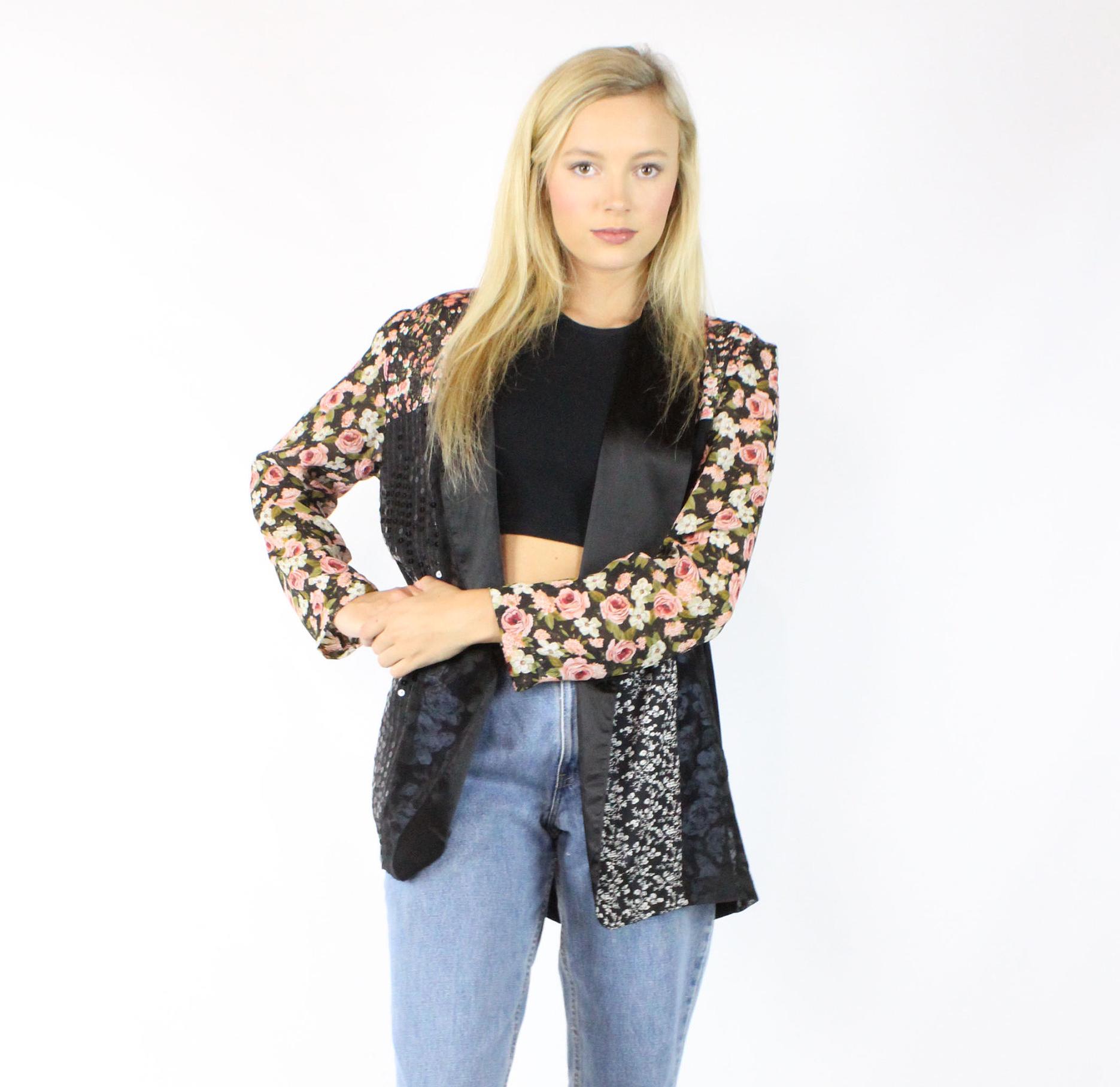 90Er Schwarzer Pailletten Blazer Large L von ScarletFury