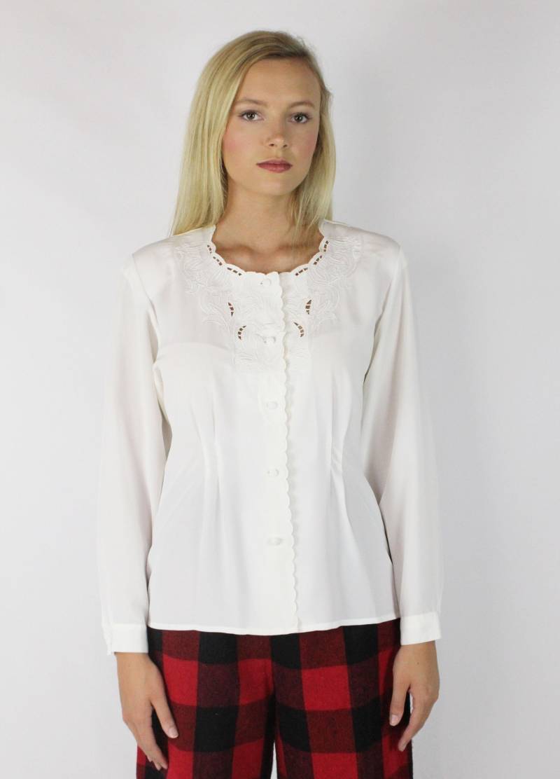 90Er White Button Up Bluse Medium M von ScarletFury