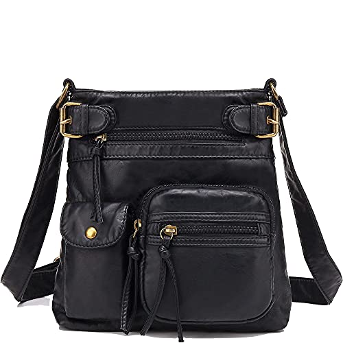 Scarleton Kleiner Multi Tasche Crossbody-Tasche für Damen, ultraweich gewaschen vegan Leder-Schulter-Handtasche, schwarz, h183301 von Scarleton