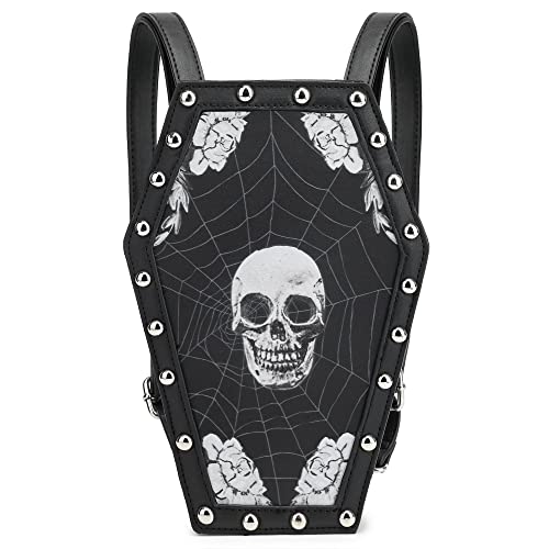 Scarleton Nieten Totenkopf Tasche für Frauen Vegan Leder Punk Rock Nietentasche Schultertasche H1417, Schwarz D, Rucksack von Scarleton