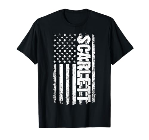 Scarlett persönlicher Name American Flag Retro Frauen lustig T-Shirt von Scarlett Specialized First Girl Woman Name Tee