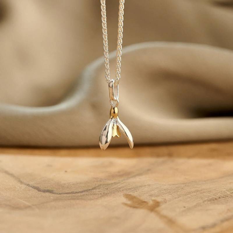 Schneeglöckchen Januar Geburtsblume Halskette - Silber & Gold Vermeil Anhänger Schneeglöckchen Januar Geburtsblume Halskette - Silber & Gold Vermeil Anhänger von ScarlettJewellery