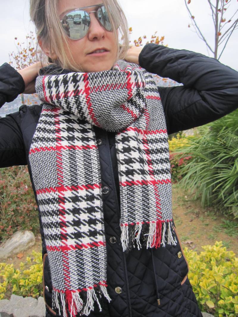 Rot Weiß Schwarz Decke Schal Tartan Plaid Flanell Shirt Stoff Männer Lang Weich Warm Wolle Frauen Winter Mode Schals2012 von Scarves2012