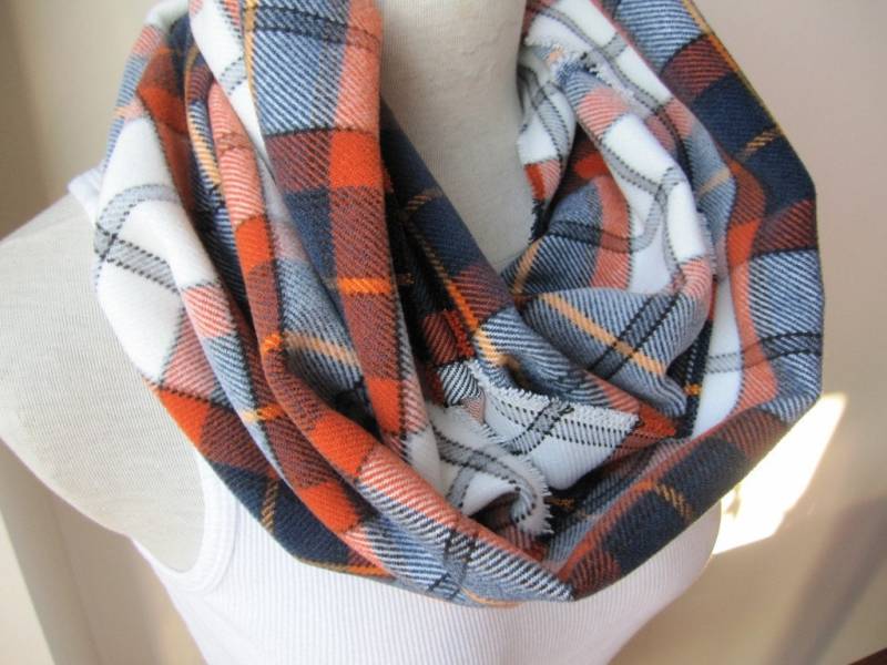 Schlauchschal - Navy Blau Orange Weiß Tartan Kariert Unendlich Schal Damen Mann Winter Mode, Loop Snood Schal-Daddy Mama Mich von Scarves2012