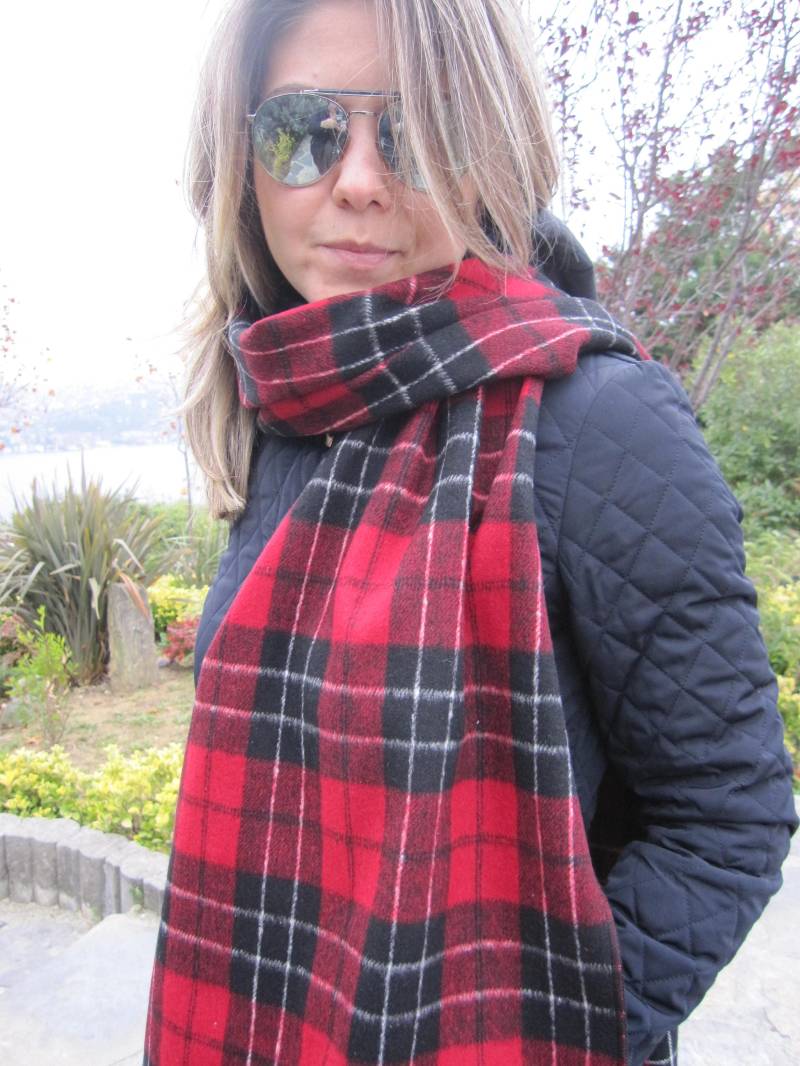 Tartan Decke Schal-Rot Schwarz Weiß Kariert Flanell Schal Geschenk Für Sie-2026 Frau Mann Mode-Schal-Warme Winter-Schals von Scarves2012