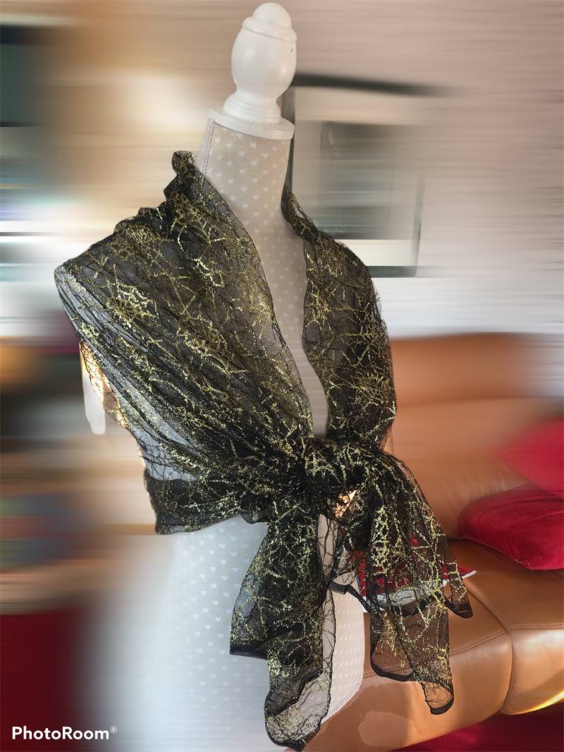 Schwarz Und Gold Spinnennetz Schal Halloween Kostüm Stola von Scarvestorock