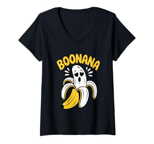 Damen Gruseliger Halloween-Geist Boonana T-Shirt mit V-Ausschnitt von Scary Co