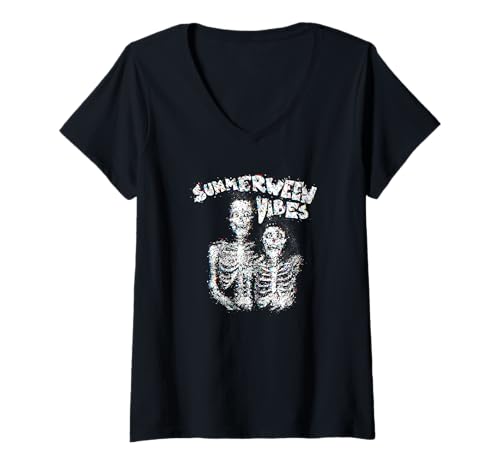 Damen Gruseliges Paar Summerween Halloween Konzert Spruch lustig T-Shirt mit V-Ausschnitt Damen Gruseliges Paar Summerween Halloween Konzert Spruch lustig T-Shirt mit V-Ausschnitt von Scary Couple Halloween Summerween Concert Outfits