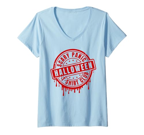 Damen Gruseliger Horror Blut Drip Style Halloween Parodie lustig T-Shirt mit V-Ausschnitt Damen Gruseliger Horror Blut Drip Style Halloween Parodie lustig T-Shirt mit V-Ausschnitt von Scary Creepy Crazy Weird Unusual Halloween Tees
