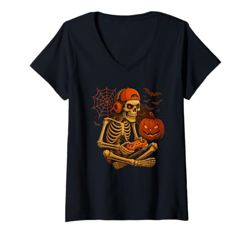 Damen Lustiges Gamer Skelett Halloween Zocker T-Shirt T-Shirt mit V-Ausschnitt Damen Lustiges Gamer Skelett Halloween Zocker T-Shirt T-Shirt mit V-Ausschnitt von Scary Gaming Skeleton Funny Halloween Gamer Gift