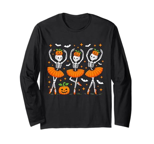 Halloween Ballett-Skelette Kürbis Männer Frauen Kinder Langarmshirt Halloween Ballett-Skelette Kürbis Männer Frauen Kinder Langarmshirt von Scary Halloween Ballet Skeleton Dance Apparel