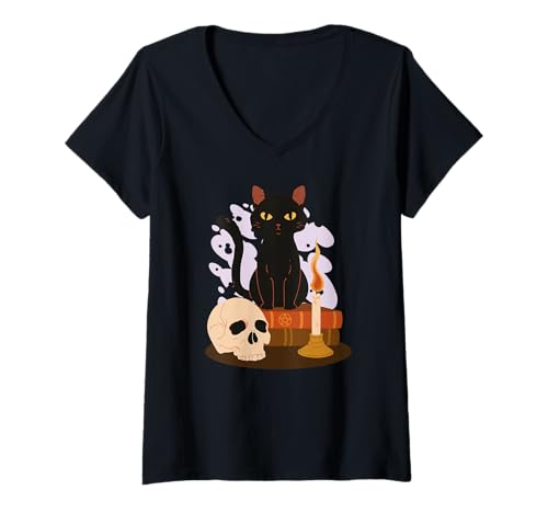 Damen Halloween Lustig - Gruselige Halloween-Katze T-Shirt mit V-Ausschnitt Damen Halloween Lustig - Gruselige Halloween-Katze T-Shirt mit V-Ausschnitt von Scary Halloween Cat
