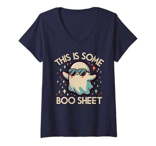 Damen This is Some Boo Sheet Lustiges Halloween-Kostüm Herren Damen T-Shirt mit V-Ausschnitt von Scary Halloween Fall Thanksgiving Trick 2023 Co.