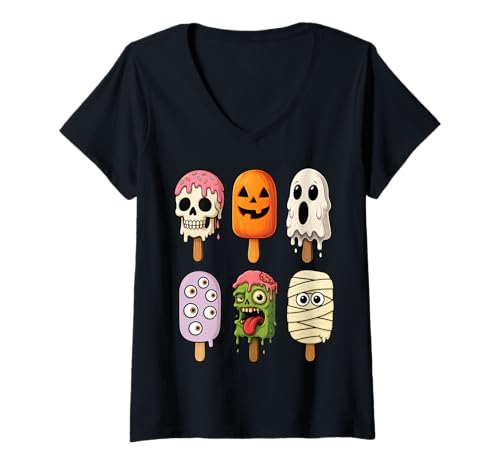 Damen Halloween Monster Eiscreme Lustig Gruselig Jungen Mädchen Kinder T-Shirt mit V-Ausschnitt Damen Halloween Monster Eiscreme Lustig Gruselig Jungen Mädchen Kinder T-Shirt mit V-Ausschnitt von Scary Halloween Ice Cream