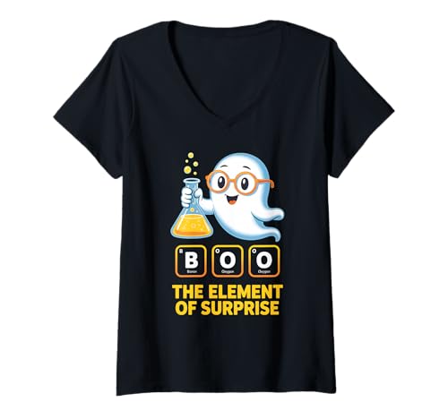 Damen Halloween Chemie Humor T-Shirt mit V-Ausschnitt Damen Halloween Chemie Humor T-Shirt mit V-Ausschnitt von Scary Halloween Periodic Table Chemistry Science
