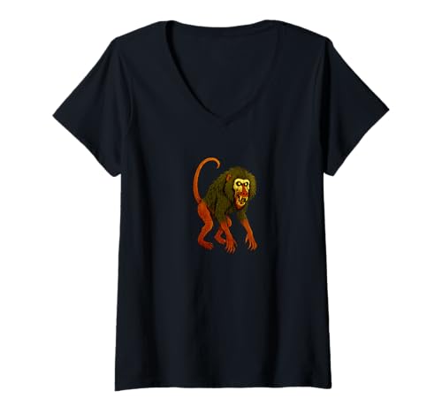 Damen Zombie Baboon Monkey - Undead Scare Boo Spook T-Shirt mit V-Ausschnitt von Scary Halloween Spooky Apparel for Men Women by RJ