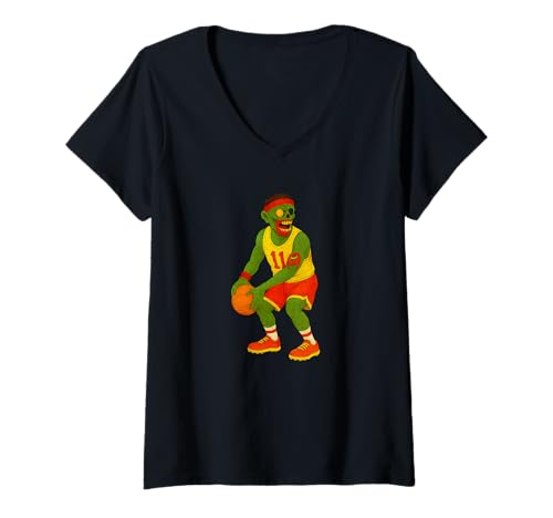 Damen Zombie-Basketballspieler - Undead Scare Boo Spook T-Shirt mit V-Ausschnitt von Scary Halloween Spooky Apparel for Men Women by RJ