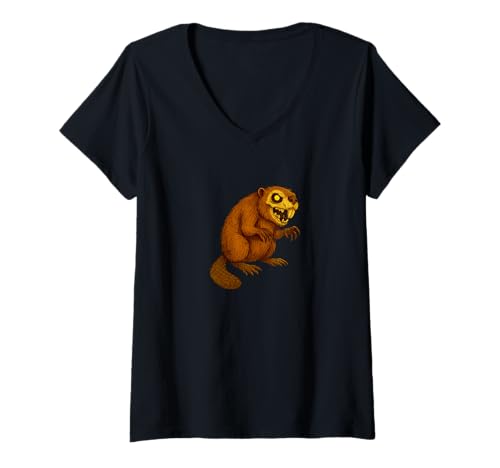 Damen Zombie Beaver - Undead Scare Boo Spook T-Shirt mit V-Ausschnitt von Scary Halloween Spooky Apparel for Men Women by RJ