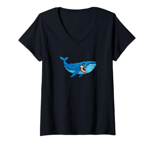 Damen Zombie Blue Whale - Undead Scare Boo Spook T-Shirt mit V-Ausschnitt von Scary Halloween Spooky Apparel for Men Women by RJ