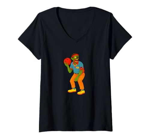 Damen Zombie Bowler Bowling Bowl League - Undead Scare Boo Spook T-Shirt mit V-Ausschnitt Damen Zombie Bowler Bowling Bowl League - Undead Scare Boo Spook T-Shirt mit V-Ausschnitt von Scary Halloween Spooky Apparel for Men Women by RJ
