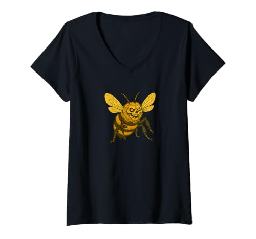 Damen Zombie Bumblebee Honey Bee - Undead Scare Boo Spook T-Shirt mit V-Ausschnitt von Scary Halloween Spooky Apparel for Men Women by RJ