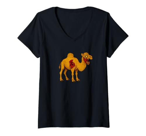 Damen Zombie Camel - Undead Scare Boo Spook T-Shirt mit V-Ausschnitt von Scary Halloween Spooky Apparel for Men Women by RJ