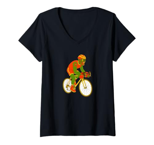 Damen Zombie Cyclist Fahrradfahrrad - Undead Scare Boo Spook T-Shirt mit V-Ausschnitt von Scary Halloween Spooky Apparel for Men Women by RJ