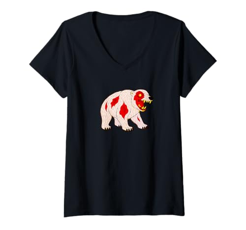 Damen Zombie Eisbär Tier - Untote Schrecken Boo Spook T-Shirt mit V-Ausschnitt Damen Zombie Eisbär Tier - Untote Schrecken Boo Spook T-Shirt mit V-Ausschnitt von Scary Halloween Spooky Apparel for Men Women by RJ