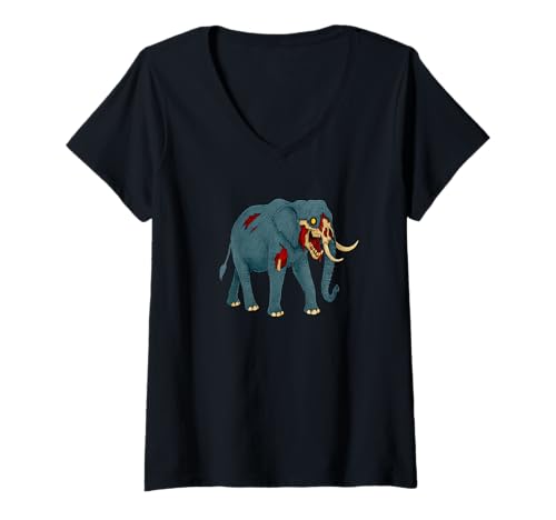 Damen Zombie-Elefant - Undead Scare Boo Spook T-Shirt mit V-Ausschnitt Damen Zombie-Elefant - Undead Scare Boo Spook T-Shirt mit V-Ausschnitt von Scary Halloween Spooky Apparel for Men Women by RJ